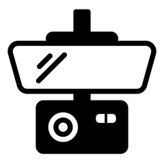 Rearview mirror with recorder solid icon, car parts concept. Vector graphics. Safety camera sign on white background, style icon mobile or web design.