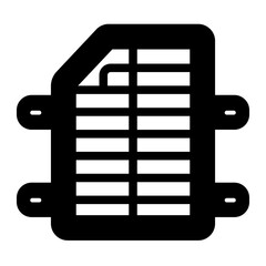 Aluminum radiator solid icon, car parts concept. Vector graphics. Radiator sign on white background, style icon mobile or web design.