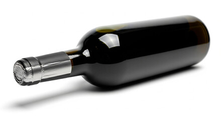 Closed Wine Bottle Tilted on a White Background, Label Not Visible