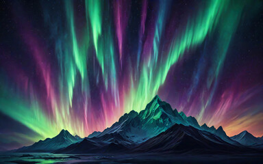 Aurora Borealis Over Mountains