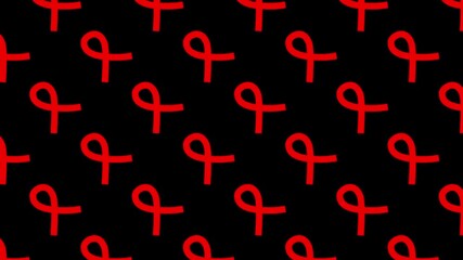 seamless pattern with white glossy satin ribbon animated sign symbol video motion graphic on black background, red ribbon bow for hiv aids blood cancer ribbon framework motif for awareness campaign - Powered by Adobe