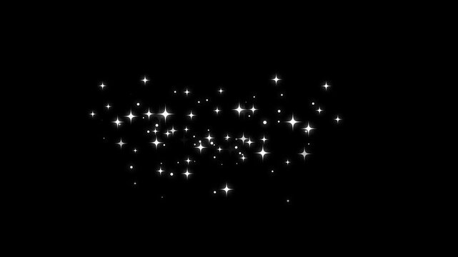 Explosive sparkling glitter stars overlay, glowing sparkle particle with blinking white doodle effects, christmas magic stars, magical star animation creating a festival on black screen. 4K