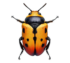 A large orange and black bug with black spots on its back
