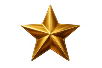 Shiny gold metallic star icon representing top performance, premium status, award and high rating with glossy 3d look