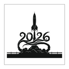 2026 Rocket Launch Silhouette – New Year Startup Blast Off Vector Illustration