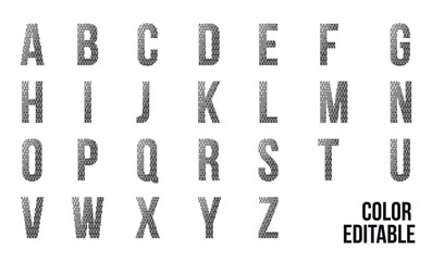 Bitmap Pixelated Alphabet Vector  Dotted Halftone Screen Font  Color Editable Retro 8-Bit Lettering Design for Gaming, Technology, and Digital Graphics