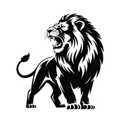 Obraz premium A powerful lion with a majestic mane roars ferociously against a white background.