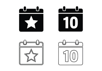 Calendar icons star and date set graphic design elements - Vector icon symbol for website - Icon vector - Blue icon vector - Line and glyph solid icon set