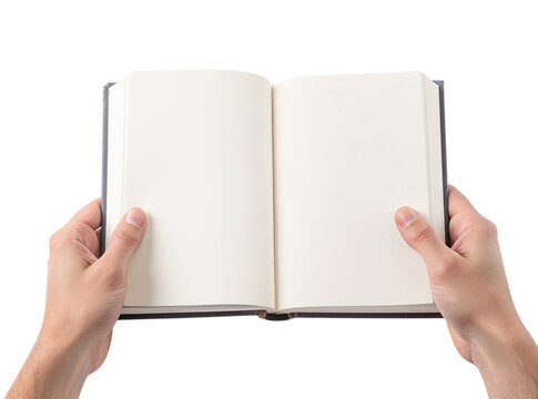 Open book in hands ready for your creative writing, ideal for journaling, note-taking, or drawing inspiration with blank pages for your thoughts and ideas