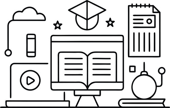 Online education and learning concept vector illustration with icons