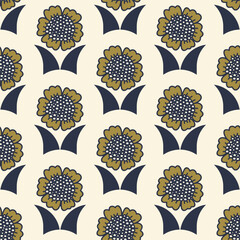 Seamless decorative elegant pattern with sunflowers. Print for textile, fabric, covers, wallpapers, print, gift wrap, decoupage, scrapbooking, quilting. For fashion fabric. Retro stylization.