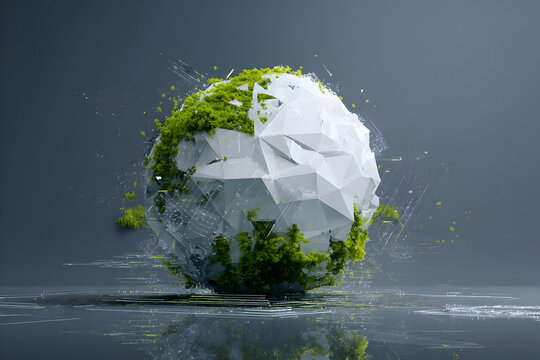 Fragmented polygonal globe with digital art elements for creative design