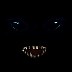 monster with blue eyes and bared mouth