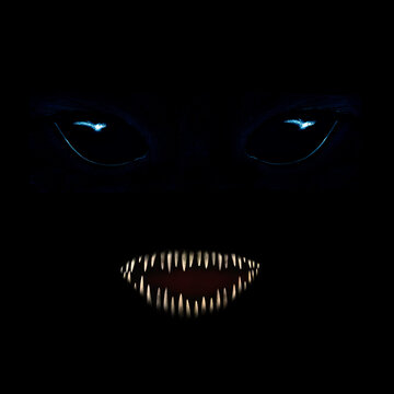monster with blue eyes and bared mouth