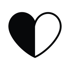 Split heart icon, half black and half white, isolated on