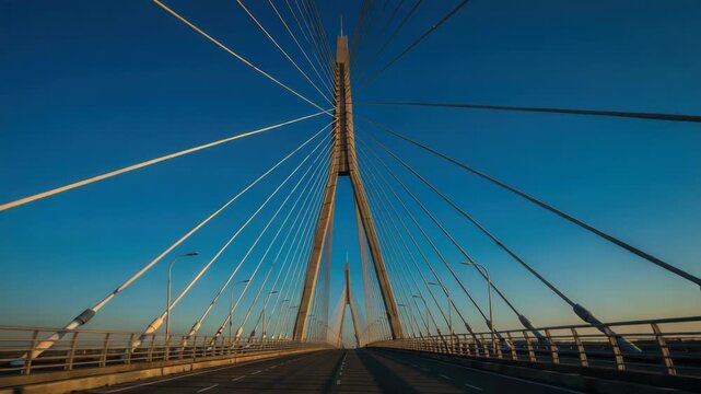 Modern cable stayed bridge against blue sky