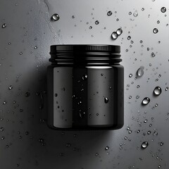 . Black Container Jar With Lid on black monochrome background