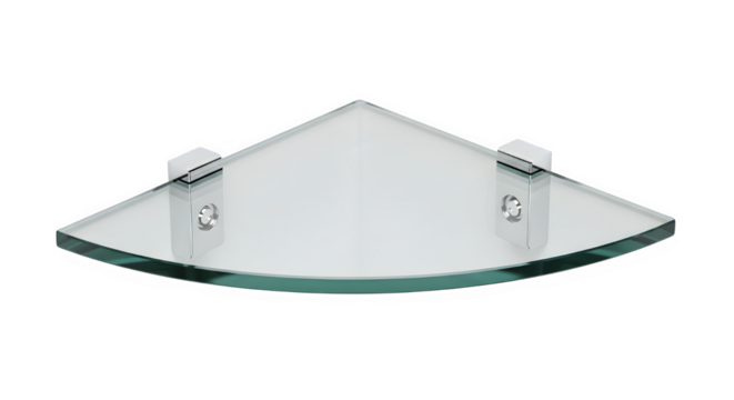 Corner glass shelf isolated on transparent background, a stylish and functional bathroom accessory