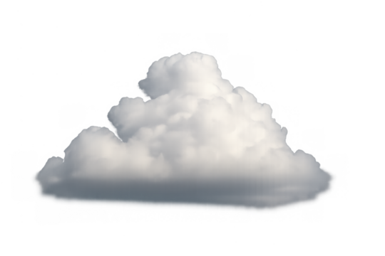 White cumulus cloud floating in sky with transparent background, showing atmospheric weather conditions