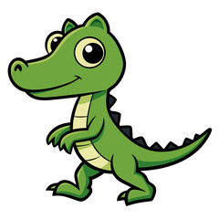 Cute cartoon green dinosaur walking with a happy expression