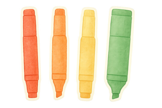 Four colorful markers isolated on transparent background, related to back to school