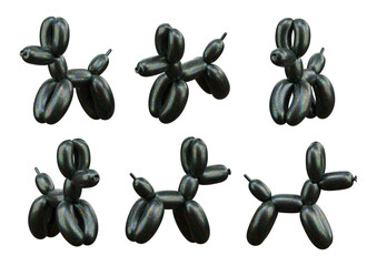 Black and holographic color dog poodle balloon isolated background 3d rendering	
