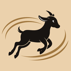 Stylized black goat silhouette jumping with motion lines
