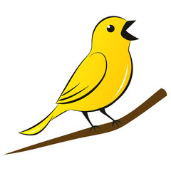 Cartoon yellow bird singing on a branch