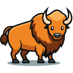 Cute cartoon bison standing on a white background
