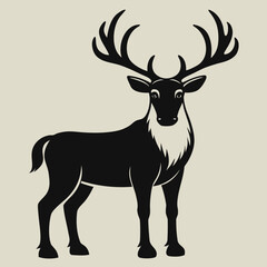 Stylized black silhouette of a majestic reindeer with large antlers