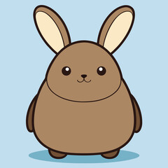 Cute cartoon brown bunny rabbit with big ears on a light blue background