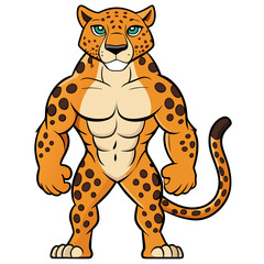 Cartoon muscular cheetah standing confidently