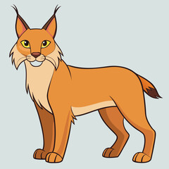 Cartoon lynx standing profile view on light blue background