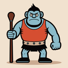 Angry blue giant monster holding a club