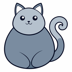 Cute cartoon gray cat with big eyes and curled tail