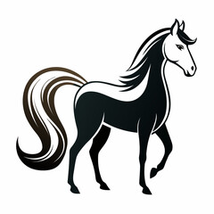 Stylized black horse silhouette with flowing mane and tail