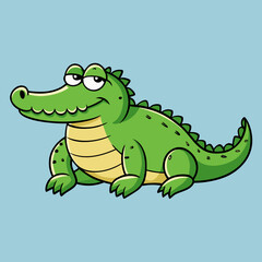 Obraz premium Cute cartoon alligator smiling with a playful expression on a blue background