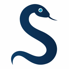 Stylized dark blue snake with a blue eye and white background