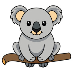Cute cartoon koala sitting on a tree branch