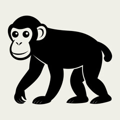 Stylized black chimpanzee walking on a light background