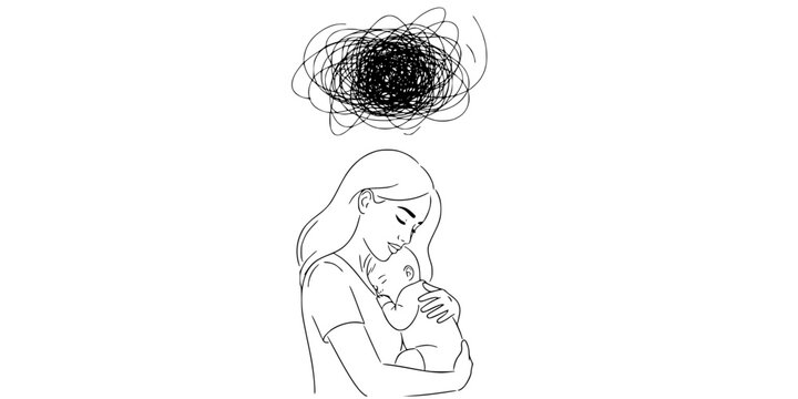Motherhood Burnout Chaos Scribble Minimalist Line Art Vector - Powered by Adobe