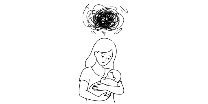 Motherhood Burnout Chaos Scribble Minimalist Line Art Vector