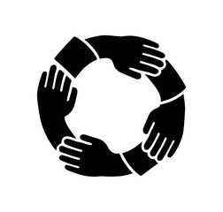 Fototapeta premium joined hands circle flat black solid vector illustration isolated on white background