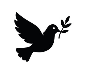 Obraz premium dove carrying branch flat black solid vector illustration isolated on white background