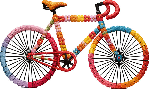 Whimsical bicycle made entirely of colorful flower for dtf print