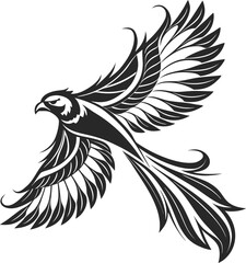 Fototapeta premium Stylized Drawing of Hawk Flying with Open Wings in Black and White Vector Illustration