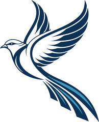 Obraz premium Stylized Blue Jay Flying with Open Wings Vector Graphic in Blue and White Colors