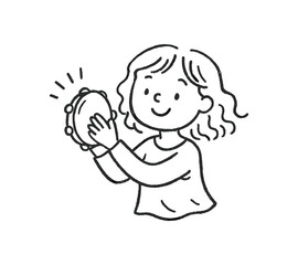 Obraz premium handdrawn cute doodle style woman playing tambourine vector line illustration