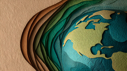 Artistic cutout of globe with visible continents - creative design for earth day and environmental themes