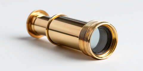 Masterfully Crafted Miniature Brass Telescope Lens Captivates on a Pristine White Surface
